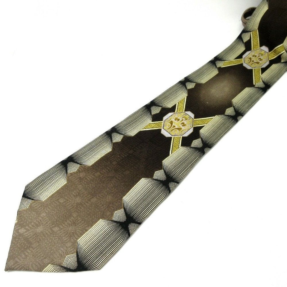 Nino Mori Brown Gold Shades Symmetrical Silk Tie 60" x 4"